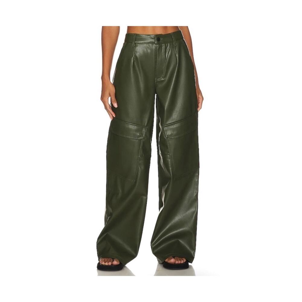 Revolve AFRM Wynn Faux Leather wide leg cargo pants olive green women’s 25.